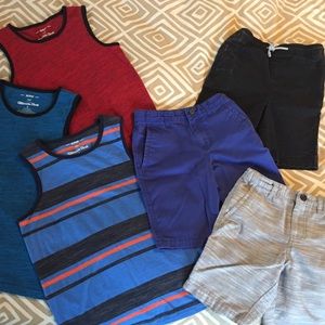 Three tank tops and three shorts